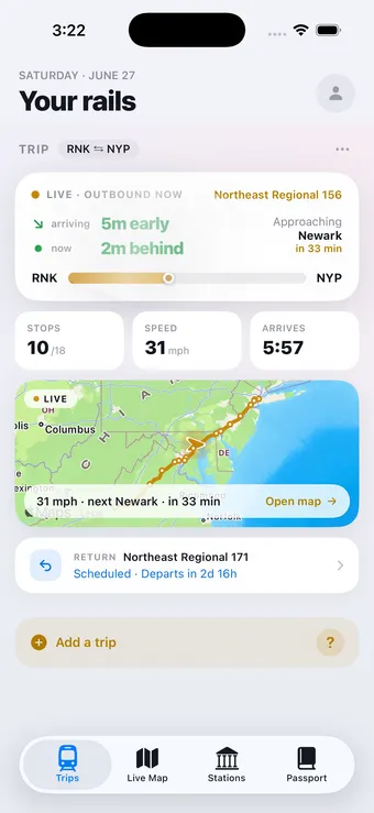 Railside Trips screen